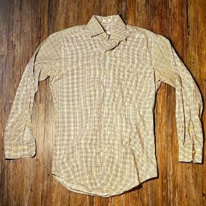 Mens Peter Millar Gold Grey Plaid Shirt Slim Fit Small